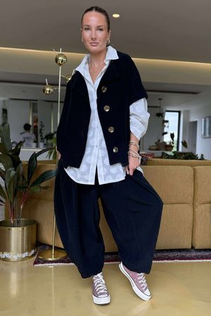 Made in Italy Cooper Needlecord Cap Sleeve Jacket Black